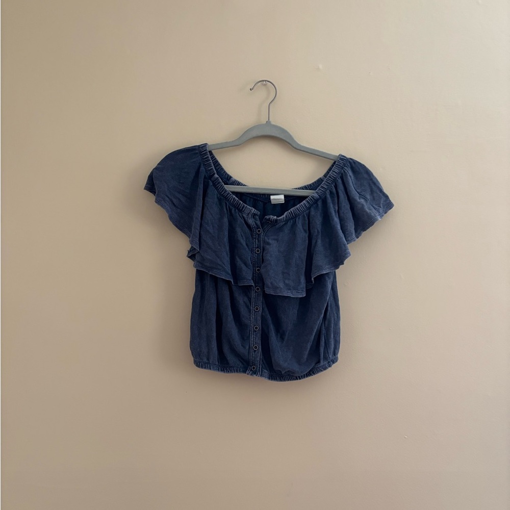 Free People Blue Flutter Sleeve Crop Top
